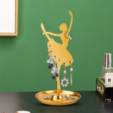 Dancer Iron Earring Display Stands with Round Tray, Earring Organizer Holder Ornament, Golden, 10.8x10.8x21cm