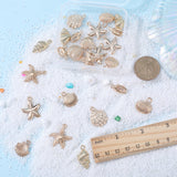 28Pcs 7 Styles Ocean Series Alloy Pendants, Conch/Shell/Starfish Charm, Light Gold, 17~25.5x8~23x2.5~3mm, Hole: 1.2~1.8mm, 4pcs/style