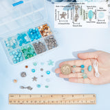 DIY Ocean Theme Stretch Bracelets Making Kit, Including Round & Lantern & Starfish & Chips Cat Eye & Synthetic Turquoise & Natural Aventurine & Glass & Wood Beads, Alloy Beads & Charms, Mixed Color, 198Pcs/box