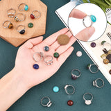 40Pcs DIY Natural Gemstone Finger Ring Making Kits, Including Adjustable Brass Ring Components and 10 Styles Cabochons, Platinum, Size 7, 17mm, Tray: 12mm