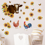PVC Wall Stickers, Wall Decoration, Sunflower & Animal Pattern, Gold, 650x390mm