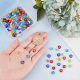 180Pcs 6 Colors Handmade Millefiori Glass Flat Round Bead Strands, Single Flower Design, Mixed Color, 8x4mm, Hole: 1mm, 30pcs/color