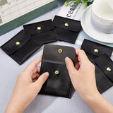 PU Imitation Leather Jewelry Storage Bags, with Snap Buttons, Square, Black, 8x8x0.73cm