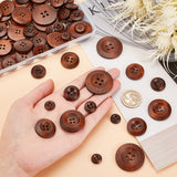 100Pcs 6 Style Natural Flat Round 4-hole Basic Sewing Button, Wooden Buttons, Mixed Color, 13~38x4~5mm, Hole: 1.5~3mm, 100pcs/box