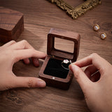 Square Wood Ring Storage Boxes, Flip Cover Case, with Clear Window and Magnetic Clasps, for Wedding, Proposal, Valentine's Day, Coconut Brown, 5.5x5.5x3.75cm, nner Diameter: 4.2x4.2cm, Window: 3.7x3.7cm