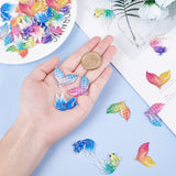 48Pcs 2 Style Transparent UV Printed Acrylic Pendants, with Spray Paint Bottom, Fishtail & Goldfish, Mixed Color, 24.5x29.5x4mm, Hole: 1.4mm