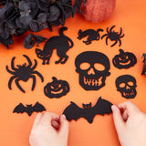 60Pcs 10 Style Wool Felt Party Decorations, Halloween Themed Display Decorations, for Decorative Tree, Banner, Garland, Skull & Bat & Spider, Black, 54~122x31.5~102x2mm, 6pcs/style