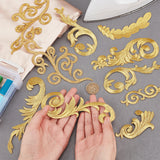8 Style Polyester Computerized Embroidery Sew on Patches, Ethnic Style Metallic Thread Embroidery Appliques, Mixed Shapes, Gold, 88~175x29~90x0.8~1mm