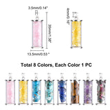 8Pcs 8 Style Alloy & Glass Wish Bottle Pendants, with Mixed Gemstone Chips, Platinum, Column, 35x13.5mm, Hole: 4mm, 1pc/style