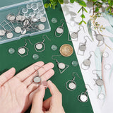 DIY Blank Dome Earring Making Kit, Including Moon & Star & Rectangle & Teardrop 201 Stainless Steel Earring Hooks with Round Trays, Glass Cabochons, Stainless Steel Color, 48Pcs/box