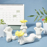 Porcelain Plant Pots, Doll Shape, White, 70~87x35~59x30~51mm, Hole: 19~21mm, Box: 9.1x6.1x5.2cm, 4pcs/set
