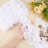 5 Yards 3-Layer Pleated Polyester Chiffon Lace Trim, for Costume Decoration, White, 4 inch(100mm)