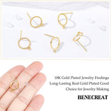 20Pcs Brass Stud Earring Findings, Open Ring with Loop, with 40Pcs Plastic Ear Nuts, Real 18K Gold Plated, 12.5x10mm, Hole: 1.4mm, Pin: 0.7mm