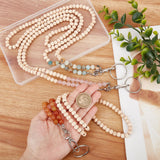 3Pcs 3 Style Natural Rose Quartz/Flower Amazonite/Red Aventurine & Wood Beaded Name Card Holder, ID Badge Holder, 495~500mm, 1pc/style