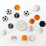 36Pcs 9 Style All Kinds of Sports Balls Silicone Beads, Chewing Beads For Teethers, DIY Nursing Necklaces Making, Round & Baseball & Football, Mixed Color, 12~14.5x12~14x12~14mm, Hole: 2mm, 4pcs/style