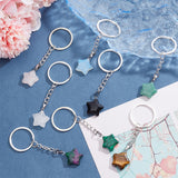 8Pcs Star Gemstone Pendant Keychain, with Iron Findings, 88~90mm