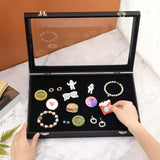 PU Presentation Clear Glass Lid Boxes, Badge Storage Showcase Display Case, Rectangle, Black, 35x24x4.9cm