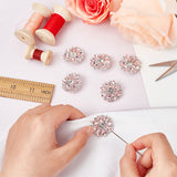 6Pcs 1-Hole Brass Shank Buttons, with Rhinestone and Glass, Garment Decoration, Flower, Pink, 26x26x10mm, Hole: 2mm