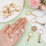 Cute Cow Alloy Enamel Pendant Keychain, with Iron Findings, for Keychain, Purse, Backpack Ornament, Mixed Color, 6.8cm, 14pcs/set