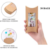 Kraft Paper Pillow Candy Box, with Clear Window, for Wedding Favors Baby Shower Birthday Party Supplies, Sandy Brown, 18.5x7.8x0.8cm, Fold: 16x7.5x2.7cm