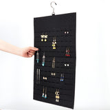 Double-sided Soft Felt Wall-Mounted Jewelry Hanging Rolls, for Earrings, Necklaces Organizer Holder, with Platinum Tone Iron Hooks, Black, 65.5cm