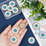 10 Sets 2 Colors Zinc Alloy Enamel Buttons, with Synthetic Turquoise and Iron Screws, for Purse, Bags, Leather Crafts Decoration, Sunflower, Deep Sky Blue, 32x8mm, Hole: 2.5mm, 5 sets/color