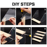 4-Tier Acrylic Action Figure Display Risers, Wood Tiered Display Organizer Hoder for Minifigures Model Toys, Ladder Shaped Dolls Shelf, with Dot Stickers or Adhesive Tape(Send One of These Randomly), BurlyWood, 20.4x21.5x16cm