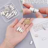 32Sets 4 Style Brass Locking Tube Magnetic Clasps, Column, Silver, 15~18x4~10mm, hole: 3~8mm, 8sets/style
