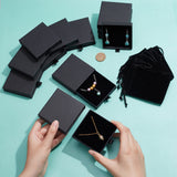 12Pcs Rectangle Velvet Jewelry Drawstring Pouches, with 12Pcs Paper Drawer Boxes, Black, Bag: 10x8x0.4cm