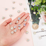 Glass Rhinestone Cabochons, with Silver Color Plated Brass Findings, Flower, Clear AB, 12x5.5mm, 240pcs/box