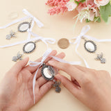 10Pcs Angel Alloy Pendants Decoration, with Satin Ribbon, Glass Beads & Cabochons, Iron Eye Pin, White, 95mm