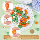 78Pcs 6 Styles Easter Theme Wooden Beads, Dyed, Rabbit & Round & Carrot, Mixed Color, 16~28.5x16~24x8~16mm, Hole: 3.5~4.5mm