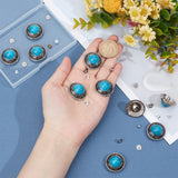 10 Sets Alloy Buttons, with Imitation Synthetic Turquoise & Iron Screw, Flat Round, Antique Silver, 25x14mm