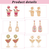 3 Pairs 3 Style Rhinestone Wine Glass Dangle Stud Earrings, Glass Imitation Pearl Wine Bottle Dangle Stud Earrings, Light Gold Alloy Jewelry for Women, Mixed Color, 49~60mm, Pin: 0.6~0.8mm, 1 Pair/style