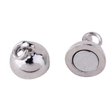 Round Brass Magnetic Clasps with Loops, Nickel Free, Platinum, 14x8mm, Hole: 2mm
