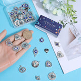 40Pcs 10 Styles Alloy Crystal Rhinestone Pendants, with Enamel Evil Eye, Heart & Rectangle & Flat Round Charms, Platinum, 14.5~29x16~21x2~3mm, Hole: 1.2~2mm, 4Pcs/style