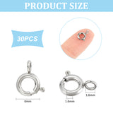 30Pcs Ion Plating(IP) 304 Stainless Steel Spring Ring Clasps, Stainless Steel Color, 6x1.6mm, Hole: 1.6mm