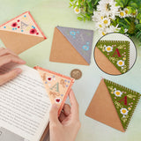4Pcs 4 Style Letter A Felt Embroidery Corner Bookmarks, Seasonal Theme Hand Embroidered Flower Bookmark, Triangle Corner Page Marker, for Book Reading Lovers Teachers, Square, Mixed Color, 95x95x3mm, 1pc/style