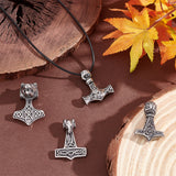 4Pcs 4 Style 304 Stainless Steel Pendants, Thor's Hammer with Sheep/Tiger, Antique Silver, 37~43x28~30x9~19.5mm, Hole: 5~6mm, 1pc/style