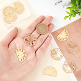 12Pcs 2 Style Brass Pendants, Half Round & Ring with Phase of the Moon, Golden, 20~30x27~30x0.5~1mm, Hole: 1.6~2mm, 6pcs/style