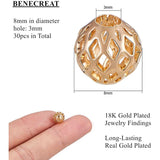 Brass Beads, Long-Lasting Plated, Hollow, Round, Real 18K Gold Plated, 8mm, Hole: 3mm, 30pcs/set