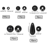 5 Style ABS Plastic Imitation Pearl Beads, Round & Teardrop, Black, 4~17x4~7.5x4~7.5mm, Hole: 1.6~2.3mm, 739pcs/box