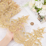 Sparkle Embroidery Flower Polyester Lace Trim, with Plastic Beads, for Costume Decoration, Gold, 9-1/8 inch(230mm)