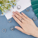 8Pcs 4 Style Adjustable Brass Finger Ring Components, Pad Ring Settings, 4 Claw Prong Settings, Platinum, Tray: 7.5~16x5~12mm, Inner Diameter: 16~18mm, 2Pcs/style