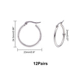 304 Stainless Steel Hoop Earring, Ring, Stainless Steel Color, 24.5x23x2mm, Pin: 1mm, 12pairs/box