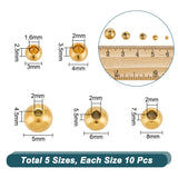 50Pcs 5 Style 202 Stainless Steel Beads, Half Drilled, Round, Golden, 3~8x2.5~7.5mm, Hole: 1.6~2mm, 10pcs/style