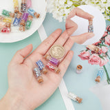 20Pcs 10 Color Glass Wishing Bottle Pendant Decorations, with Resin Rhinestone and Glass Micro Beads inside, Cork Stopper and Platinum Iron Screw Eye Pin Peg Bails, Mixed Color, 28~29x11mm, Hole: 2mm, 2pcs/color