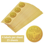 Self Adhesive Gold Foil Embossed Stickers, Medal Decoration Sticker, Bees, 5x5cm