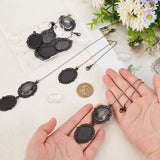 8Pcs 2 Styles Alloy Pendant Cabochon Settings, with Brass Chain Extender, Memorial Photo Pendants for Cap, with 12Pcs Oval Glass Cabochons, Electrophoresis Black, Tray: 25x18mm, 210~250mm, 4pcs/style