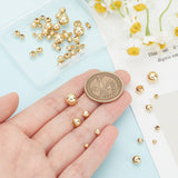 80Pcs 5 Styles Solid Round Brass Beads, Real 18K Gold Plated, 3~8mm, Hole: 1~3mm